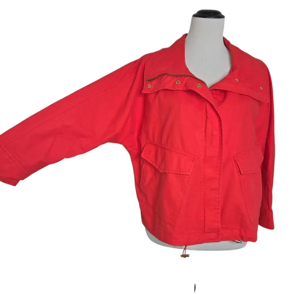 Michael Kors Bold Orange Cropped Canvas Jacket Sz Medium